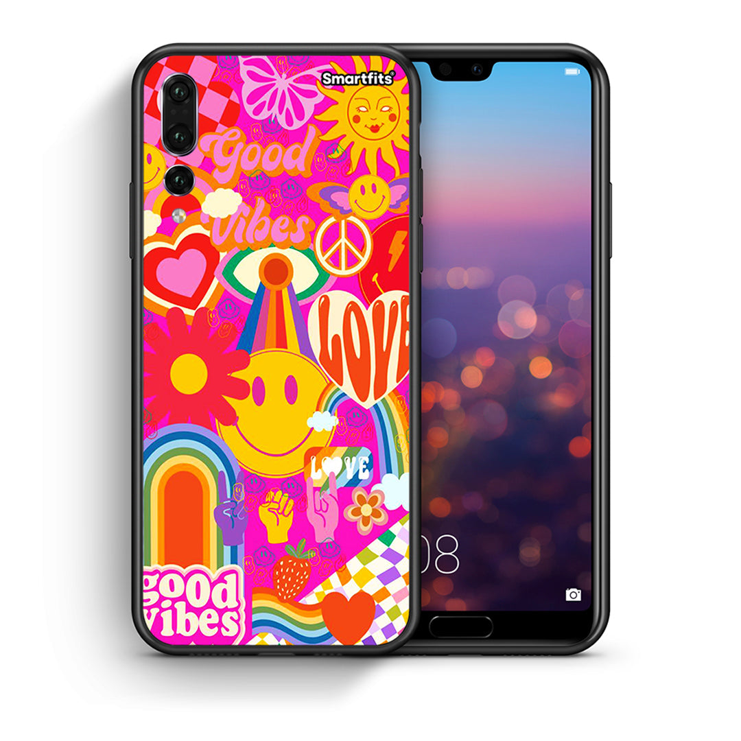 Θήκη Huawei P20 Pro Hippie Love από τη Smartfits με σχέδιο στο πίσω μέρος και μαύρο περίβλημα | Huawei P20 Pro Hippie Love case with colorful back and black bezels