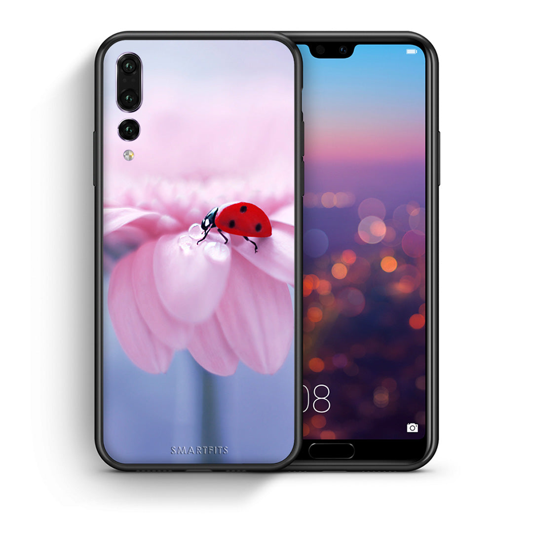 Θήκη Huawei P20 Pro Ladybug Flower από τη Smartfits με σχέδιο στο πίσω μέρος και μαύρο περίβλημα | Huawei P20 Pro Ladybug Flower case with colorful back and black bezels