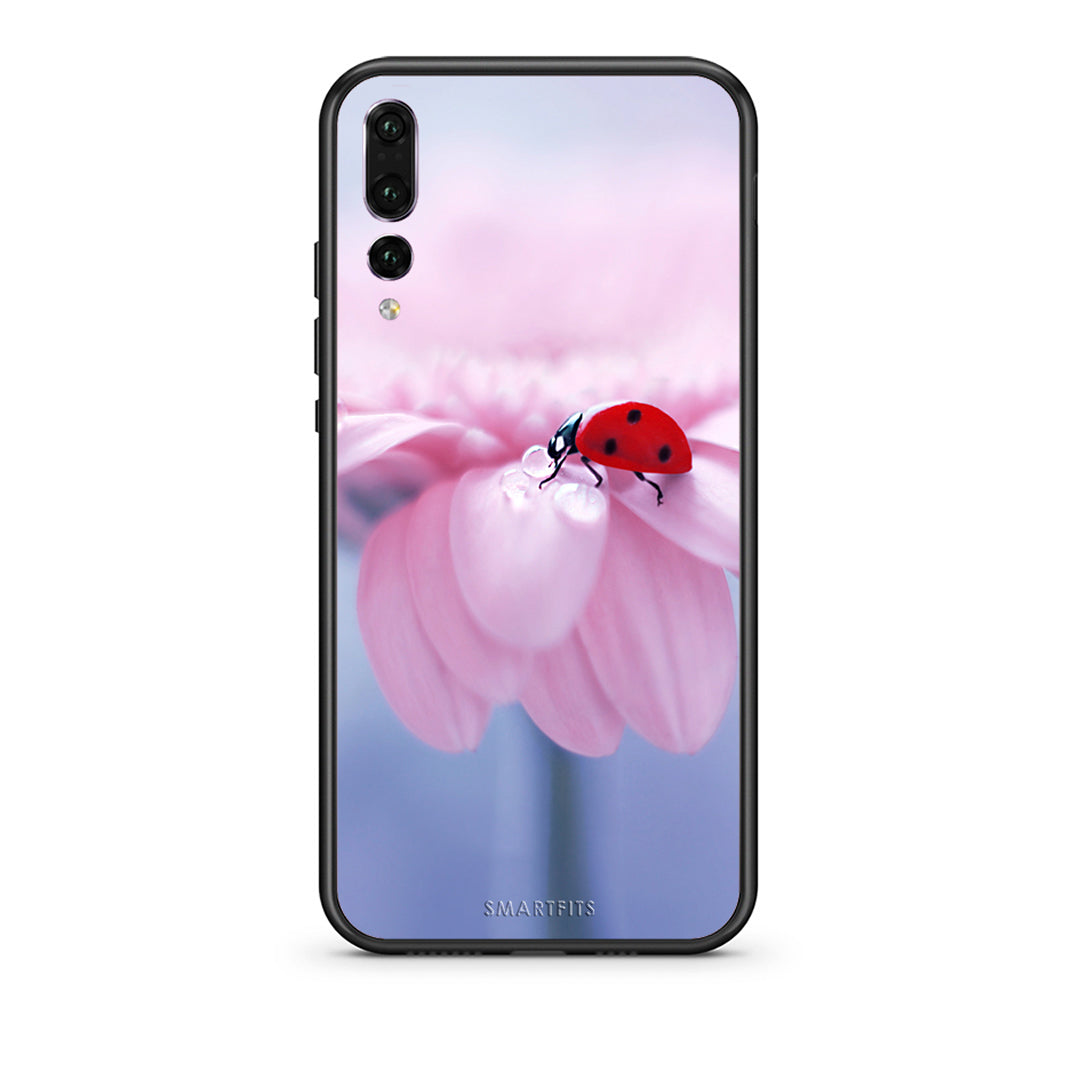 huawei p20 pro Ladybug Flower θήκη από τη Smartfits με σχέδιο στο πίσω μέρος και μαύρο περίβλημα | Smartphone case with colorful back and black bezels by Smartfits