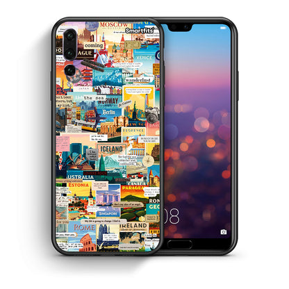 Θήκη Huawei P20 Pro Live To Travel από τη Smartfits με σχέδιο στο πίσω μέρος και μαύρο περίβλημα | Huawei P20 Pro Live To Travel case with colorful back and black bezels