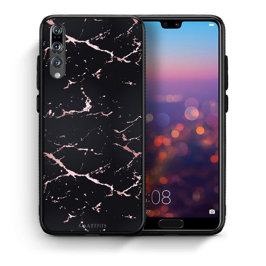 Θήκη Huawei P20 Pro Black Rosegold Marble από τη Smartfits με σχέδιο στο πίσω μέρος και μαύρο περίβλημα | Huawei P20 Pro Black Rosegold Marble case with colorful back and black bezels