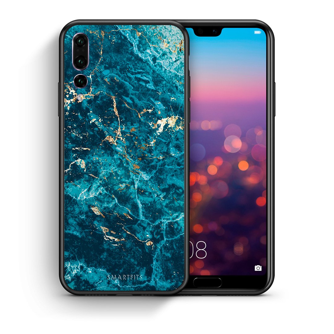 Θήκη Huawei P20 Pro Marble Blue από τη Smartfits με σχέδιο στο πίσω μέρος και μαύρο περίβλημα | Huawei P20 Pro Marble Blue case with colorful back and black bezels