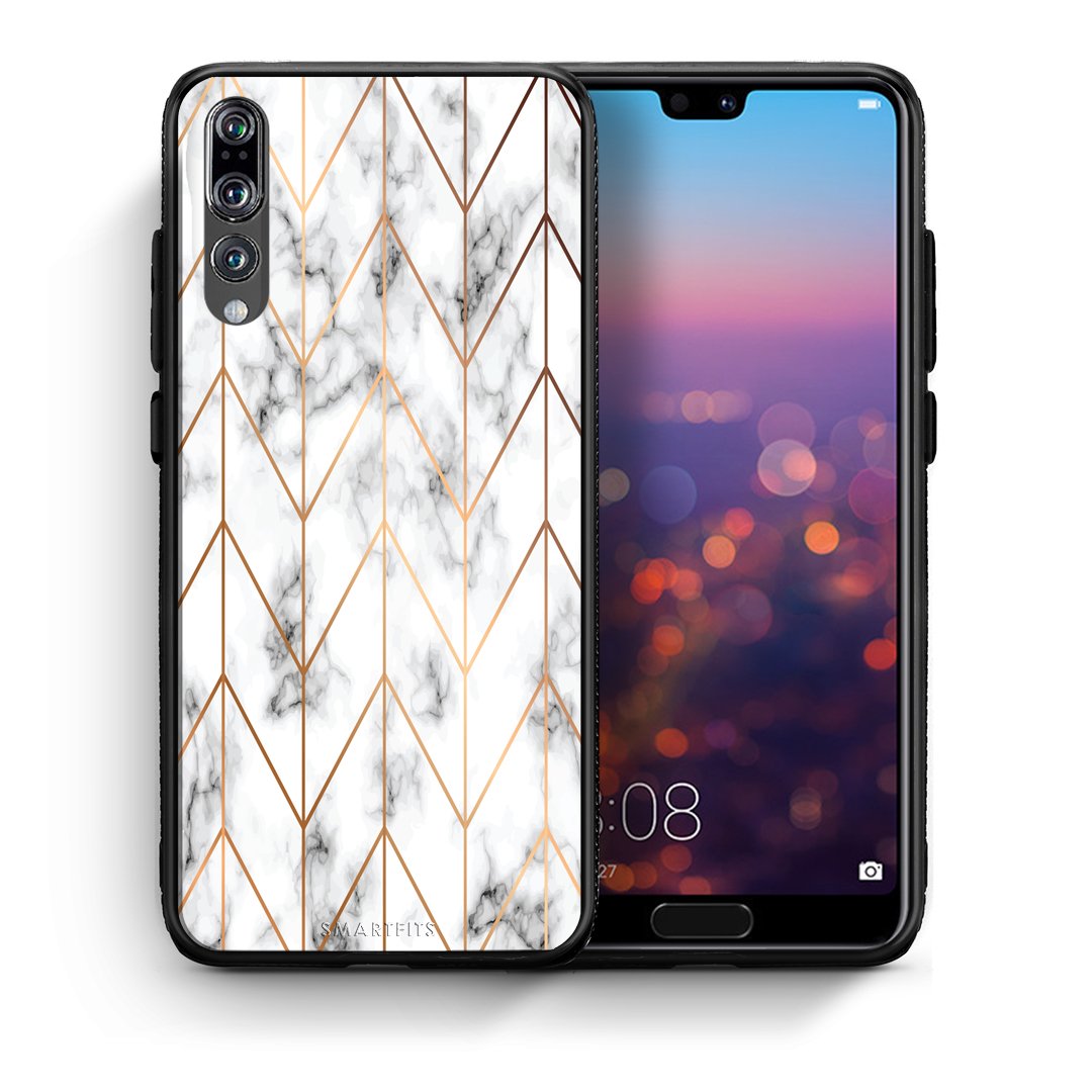 Θήκη Huawei P20 Pro Gold Geometric Marble από τη Smartfits με σχέδιο στο πίσω μέρος και μαύρο περίβλημα | Huawei P20 Pro Gold Geometric Marble case with colorful back and black bezels