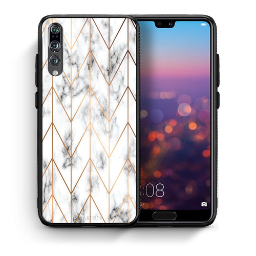 Θήκη Huawei P20 Pro Gold Geometric Marble από τη Smartfits με σχέδιο στο πίσω μέρος και μαύρο περίβλημα | Huawei P20 Pro Gold Geometric Marble case with colorful back and black bezels