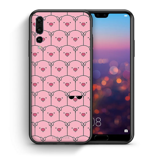 Θήκη Huawei P20 Pro Pig Glasses από τη Smartfits με σχέδιο στο πίσω μέρος και μαύρο περίβλημα | Huawei P20 Pro Pig Glasses case with colorful back and black bezels