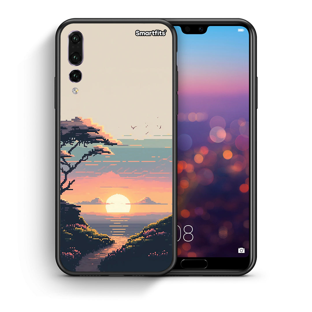 Θήκη Huawei P20 Pro Pixel Sunset από τη Smartfits με σχέδιο στο πίσω μέρος και μαύρο περίβλημα | Huawei P20 Pro Pixel Sunset case with colorful back and black bezels