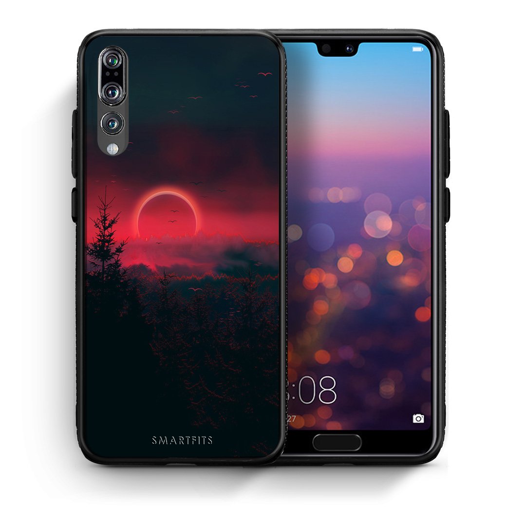 Θήκη Huawei P20 Pro Sunset Tropic από τη Smartfits με σχέδιο στο πίσω μέρος και μαύρο περίβλημα | Huawei P20 Pro Sunset Tropic case with colorful back and black bezels