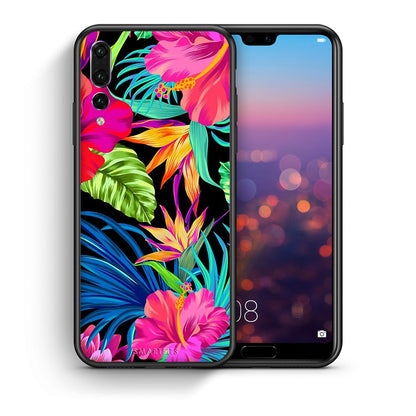 Θήκη Huawei P20 Pro Tropical Flowers από τη Smartfits με σχέδιο στο πίσω μέρος και μαύρο περίβλημα | Huawei P20 Pro Tropical Flowers case with colorful back and black bezels