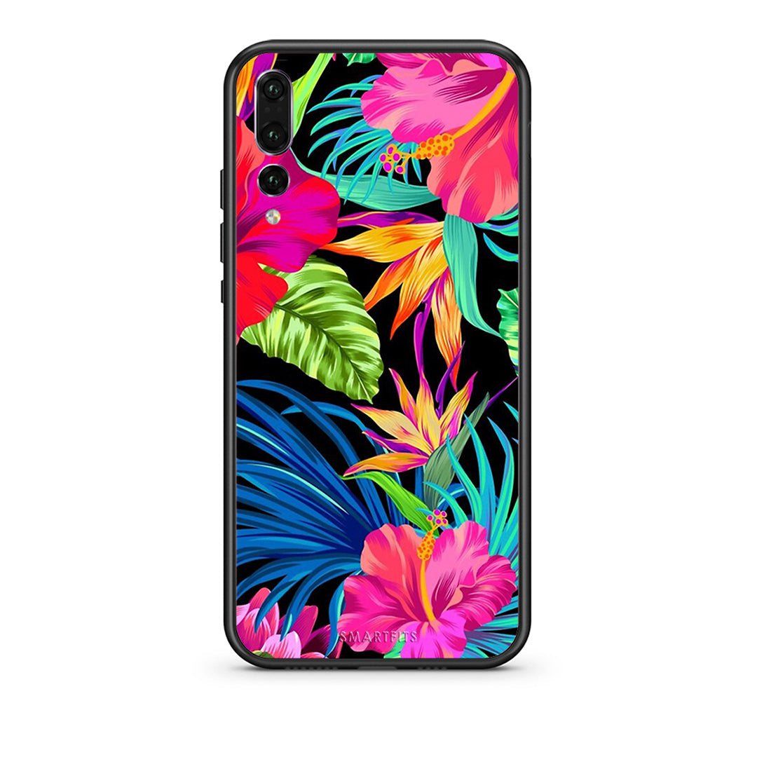 huawei p20 pro Tropical Flowers θήκη από τη Smartfits με σχέδιο στο πίσω μέρος και μαύρο περίβλημα | Smartphone case with colorful back and black bezels by Smartfits