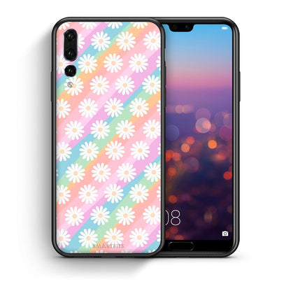 Θήκη Huawei P20 Pro White Daisies από τη Smartfits με σχέδιο στο πίσω μέρος και μαύρο περίβλημα | Huawei P20 Pro White Daisies case with colorful back and black bezels