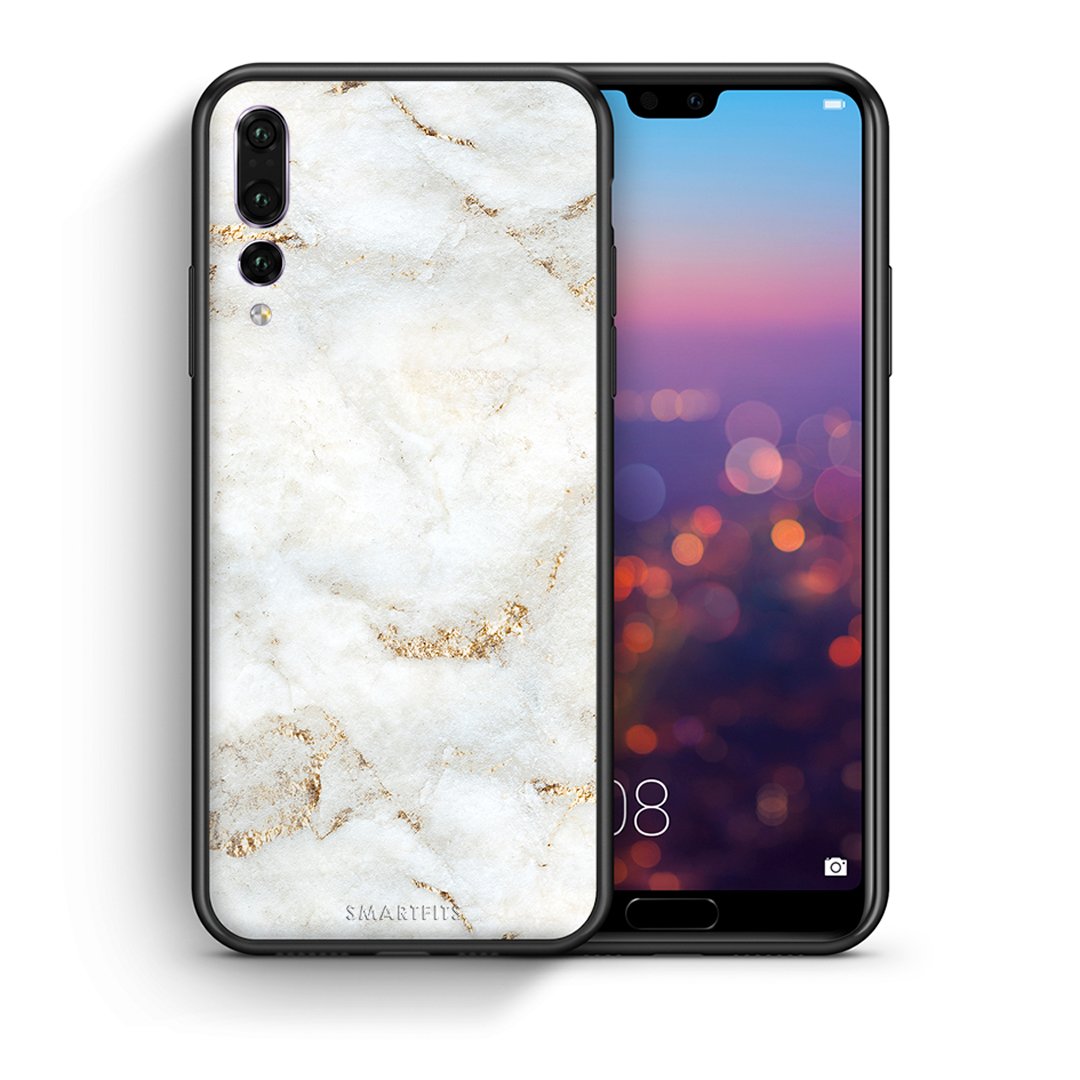 Θήκη Huawei P20 Pro White Gold Marble από τη Smartfits με σχέδιο στο πίσω μέρος και μαύρο περίβλημα | Huawei P20 Pro White Gold Marble case with colorful back and black bezels