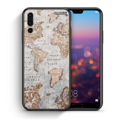 Θήκη Huawei P20 Pro World Map από τη Smartfits με σχέδιο στο πίσω μέρος και μαύρο περίβλημα | Huawei P20 Pro World Map case with colorful back and black bezels