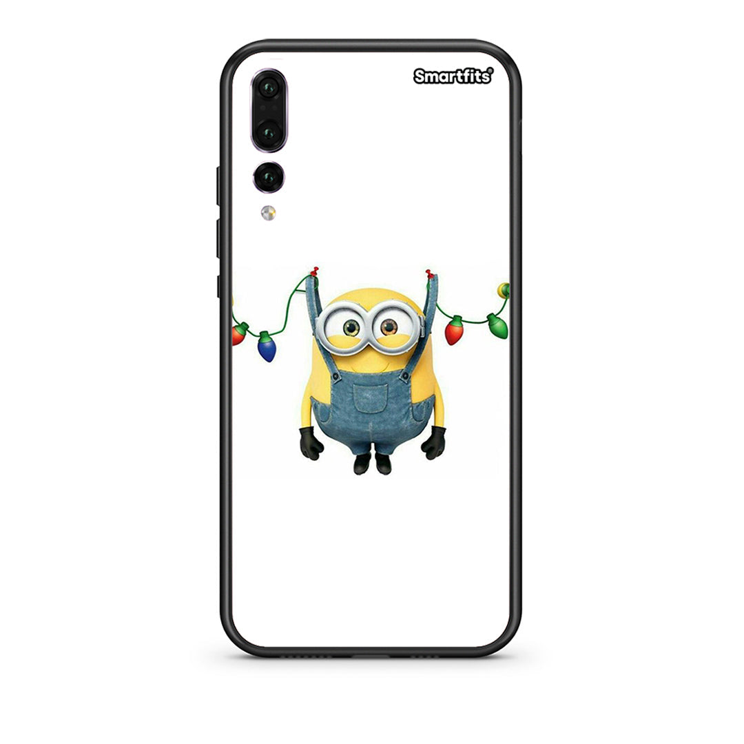 huawei p20 pro Xmas Minion Lights θήκη από τη Smartfits με σχέδιο στο πίσω μέρος και μαύρο περίβλημα | Smartphone case with colorful back and black bezels by Smartfits