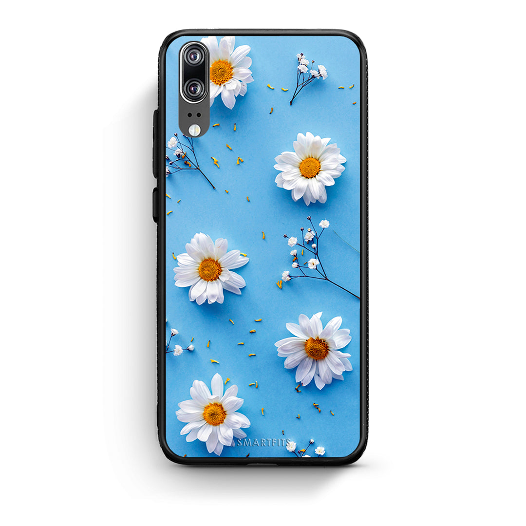 Huawei P20 Real Daisies θήκη από τη Smartfits με σχέδιο στο πίσω μέρος και μαύρο περίβλημα | Smartphone case with colorful back and black bezels by Smartfits