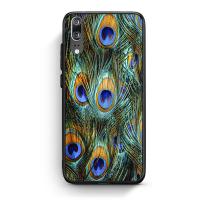 Huawei P20 Real Peacock Feathers θήκη από τη Smartfits με σχέδιο στο πίσω μέρος και μαύρο περίβλημα | Smartphone case with colorful back and black bezels by Smartfits