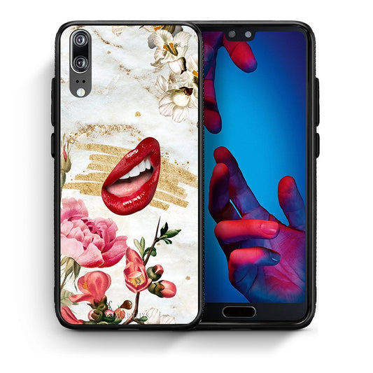Θήκη Huawei P20 Red Lips από τη Smartfits με σχέδιο στο πίσω μέρος και μαύρο περίβλημα | Huawei P20 Red Lips case with colorful back and black bezels