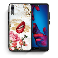 Thumbnail for Θήκη Huawei P20 Red Lips από τη Smartfits με σχέδιο στο πίσω μέρος και μαύρο περίβλημα | Huawei P20 Red Lips case with colorful back and black bezels
