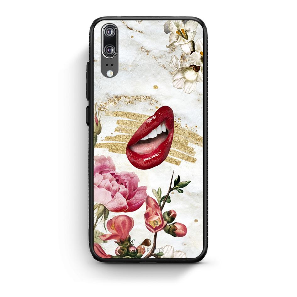 Huawei P20 Red Lips θήκη από τη Smartfits με σχέδιο στο πίσω μέρος και μαύρο περίβλημα | Smartphone case with colorful back and black bezels by Smartfits
