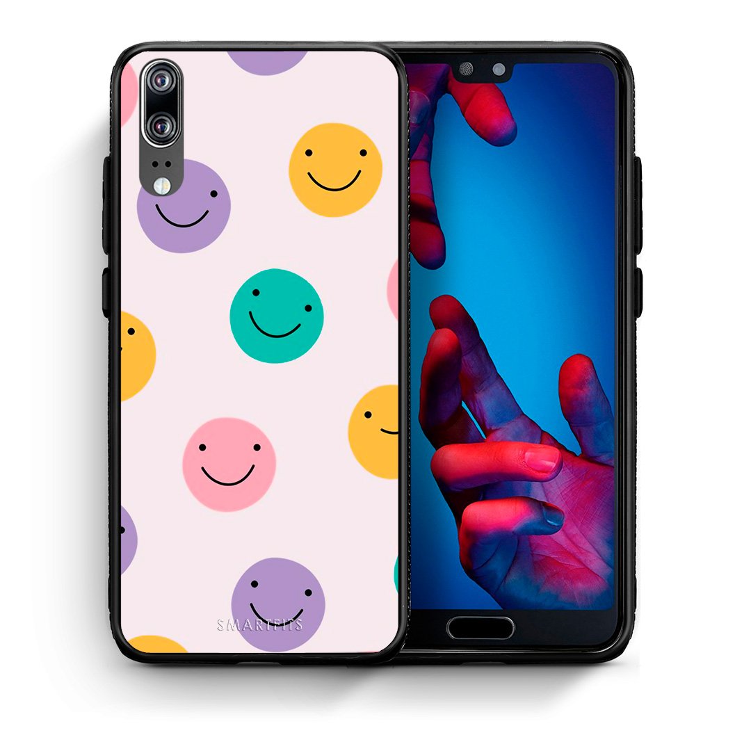 Θήκη Huawei P20 Smiley Faces από τη Smartfits με σχέδιο στο πίσω μέρος και μαύρο περίβλημα | Huawei P20 Smiley Faces case with colorful back and black bezels