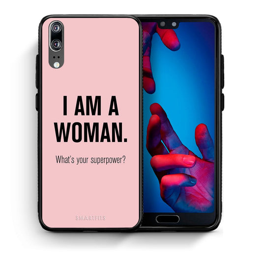 Θήκη Huawei P20 Superpower Woman από τη Smartfits με σχέδιο στο πίσω μέρος και μαύρο περίβλημα | Huawei P20 Superpower Woman case with colorful back and black bezels