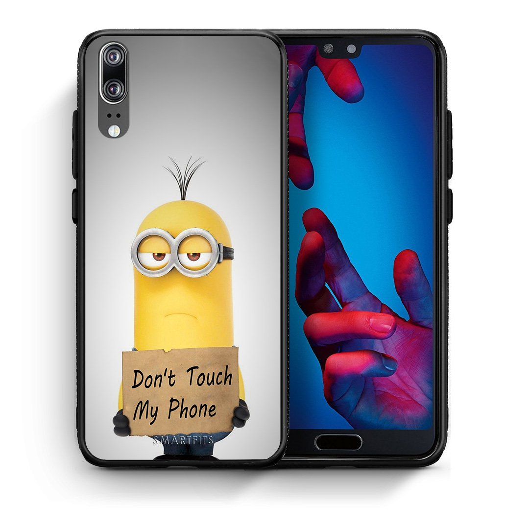 Θήκη Huawei P20 Minion Text από τη Smartfits με σχέδιο στο πίσω μέρος και μαύρο περίβλημα | Huawei P20 Minion Text case with colorful back and black bezels