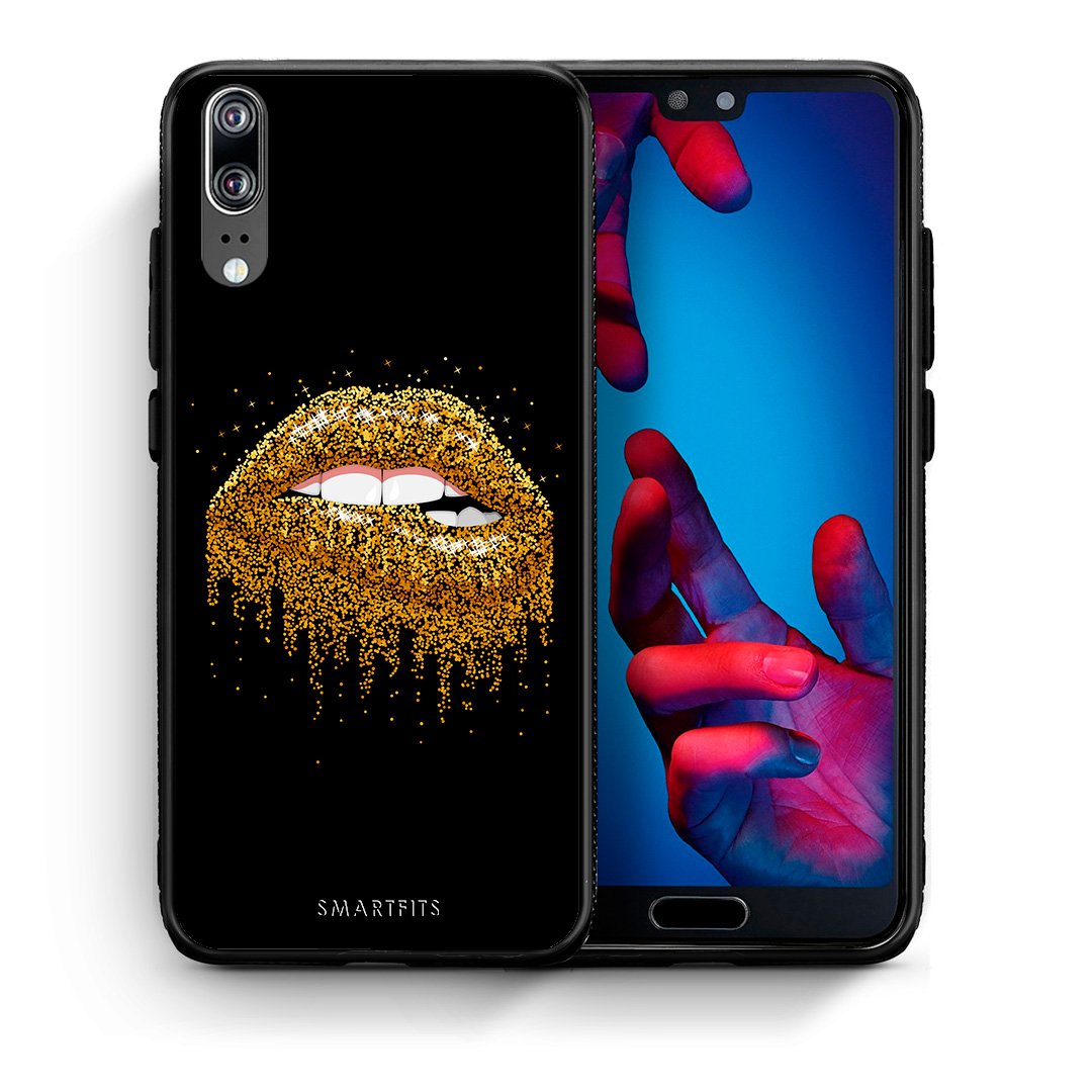 Θήκη Huawei P20 Golden Valentine από τη Smartfits με σχέδιο στο πίσω μέρος και μαύρο περίβλημα | Huawei P20 Golden Valentine case with colorful back and black bezels