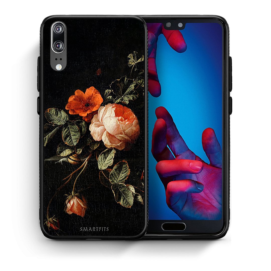 Θήκη Huawei P20 Vintage Roses από τη Smartfits με σχέδιο στο πίσω μέρος και μαύρο περίβλημα | Huawei P20 Vintage Roses case with colorful back and black bezels