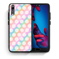 Thumbnail for Θήκη Huawei P20 White Daisies από τη Smartfits με σχέδιο στο πίσω μέρος και μαύρο περίβλημα | Huawei P20 White Daisies case with colorful back and black bezels