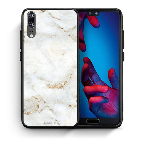 Θήκη Huawei P20 White Gold Marble από τη Smartfits με σχέδιο στο πίσω μέρος και μαύρο περίβλημα | Huawei P20 White Gold Marble case with colorful back and black bezels