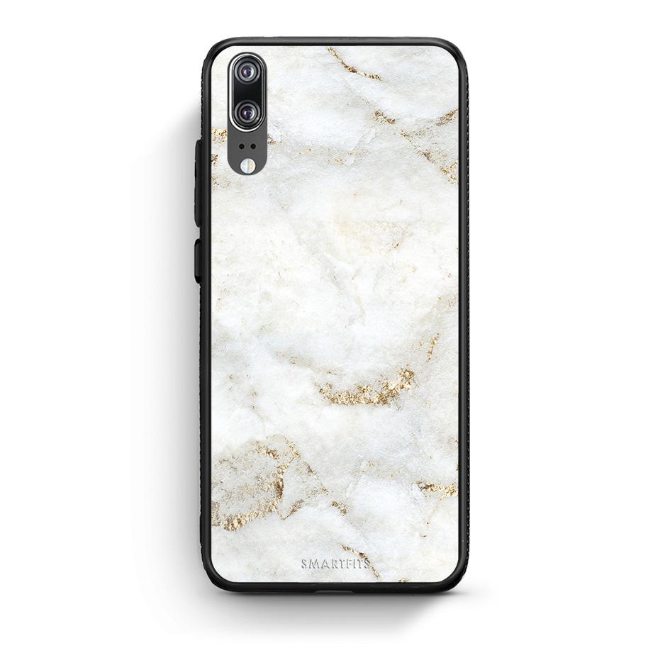 Huawei P20 White Gold Marble θήκη από τη Smartfits με σχέδιο στο πίσω μέρος και μαύρο περίβλημα | Smartphone case with colorful back and black bezels by Smartfits