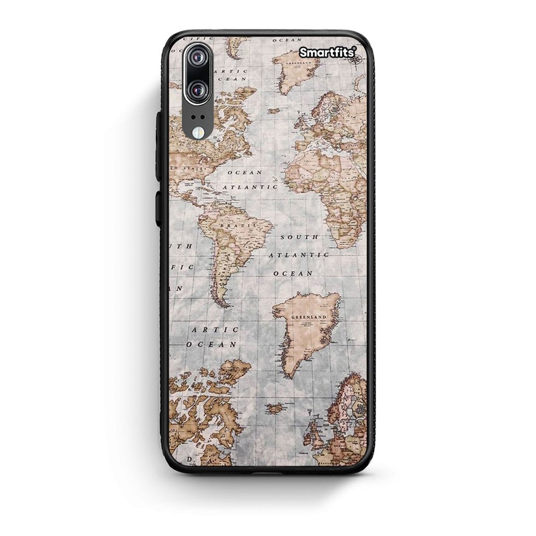 Huawei P20 World Map Θήκη από τη Smartfits με σχέδιο στο πίσω μέρος και μαύρο περίβλημα | Smartphone case with colorful back and black bezels by Smartfits