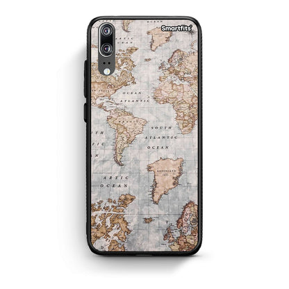 Huawei P20 World Map Θήκη από τη Smartfits με σχέδιο στο πίσω μέρος και μαύρο περίβλημα | Smartphone case with colorful back and black bezels by Smartfits