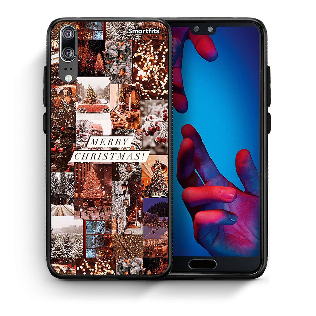Θήκη Huawei P20 Xmas Collage από τη Smartfits με σχέδιο στο πίσω μέρος και μαύρο περίβλημα | Huawei P20 Xmas Collage case with colorful back and black bezels