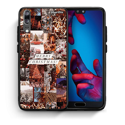 Θήκη Huawei P20 Xmas Collage από τη Smartfits με σχέδιο στο πίσω μέρος και μαύρο περίβλημα | Huawei P20 Xmas Collage case with colorful back and black bezels
