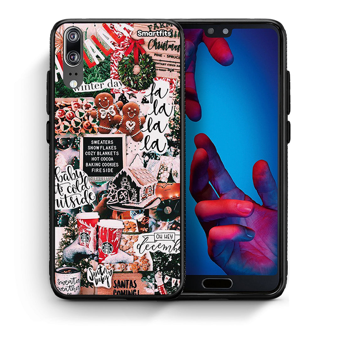 Θήκη Huawei P20 Xmas Habbits από τη Smartfits με σχέδιο στο πίσω μέρος και μαύρο περίβλημα | Huawei P20 Xmas Habbits case with colorful back and black bezels