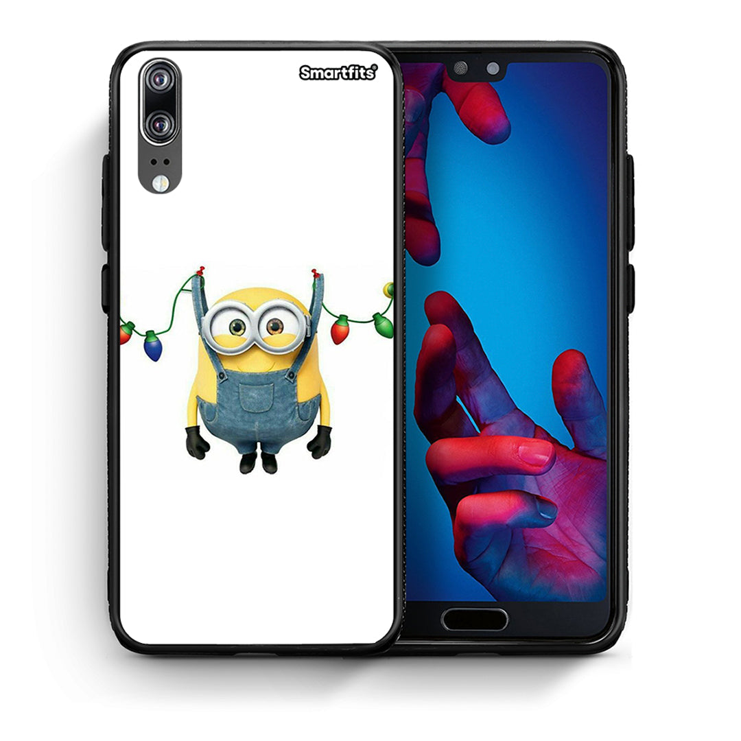 Θήκη Huawei P20 Xmas Minion Lights από τη Smartfits με σχέδιο στο πίσω μέρος και μαύρο περίβλημα | Huawei P20 Xmas Minion Lights case with colorful back and black bezels