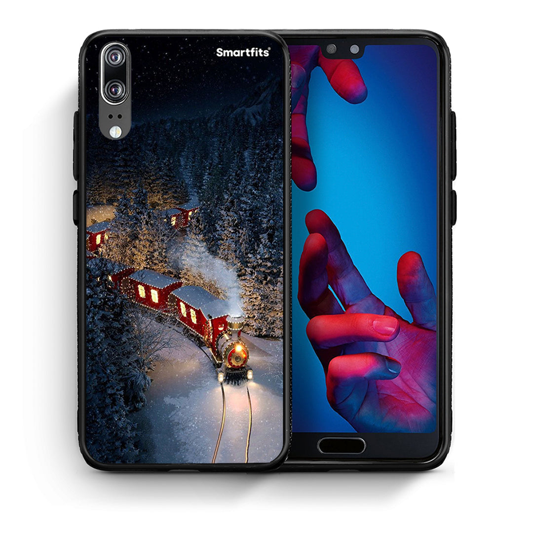 Θήκη Huawei P20 Xmas Train από τη Smartfits με σχέδιο στο πίσω μέρος και μαύρο περίβλημα | Huawei P20 Xmas Train case with colorful back and black bezels