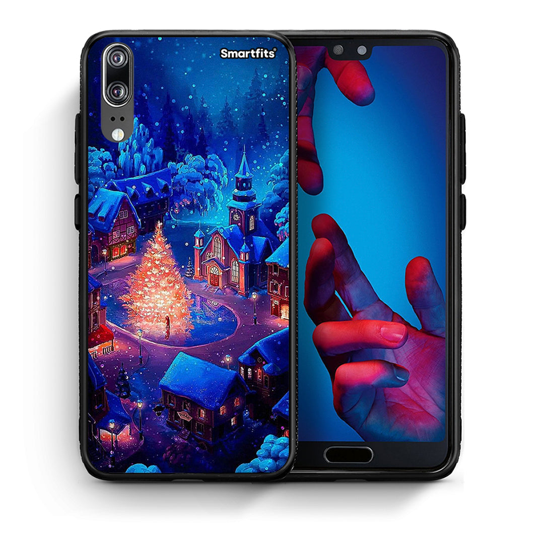 Θήκη Huawei P20 Xmas Village από τη Smartfits με σχέδιο στο πίσω μέρος και μαύρο περίβλημα | Huawei P20 Xmas Village case with colorful back and black bezels