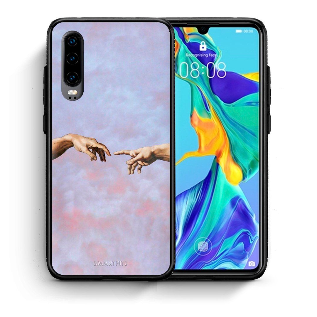 Θήκη Huawei P30 Adam Hand από τη Smartfits με σχέδιο στο πίσω μέρος και μαύρο περίβλημα | Huawei P30 Adam Hand case with colorful back and black bezels