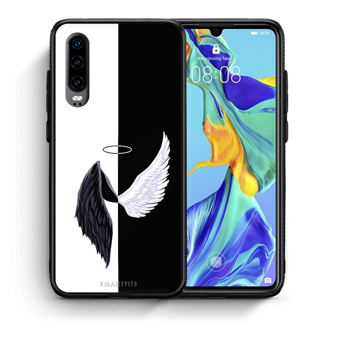 Θήκη Huawei P30 Angels Demons από τη Smartfits με σχέδιο στο πίσω μέρος και μαύρο περίβλημα | Huawei P30 Angels Demons case with colorful back and black bezels
