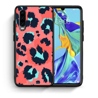 Θήκη Huawei P30 Pink Leopard Animal από τη Smartfits με σχέδιο στο πίσω μέρος και μαύρο περίβλημα | Huawei P30 Pink Leopard Animal case with colorful back and black bezels