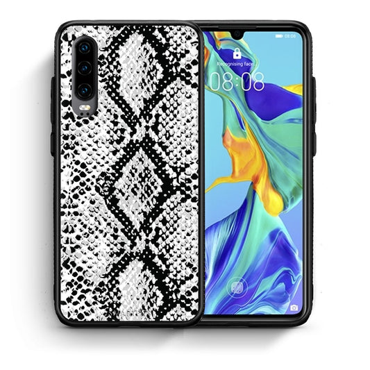 Θήκη Huawei P30 White Snake Animal από τη Smartfits με σχέδιο στο πίσω μέρος και μαύρο περίβλημα | Huawei P30 White Snake Animal case with colorful back and black bezels