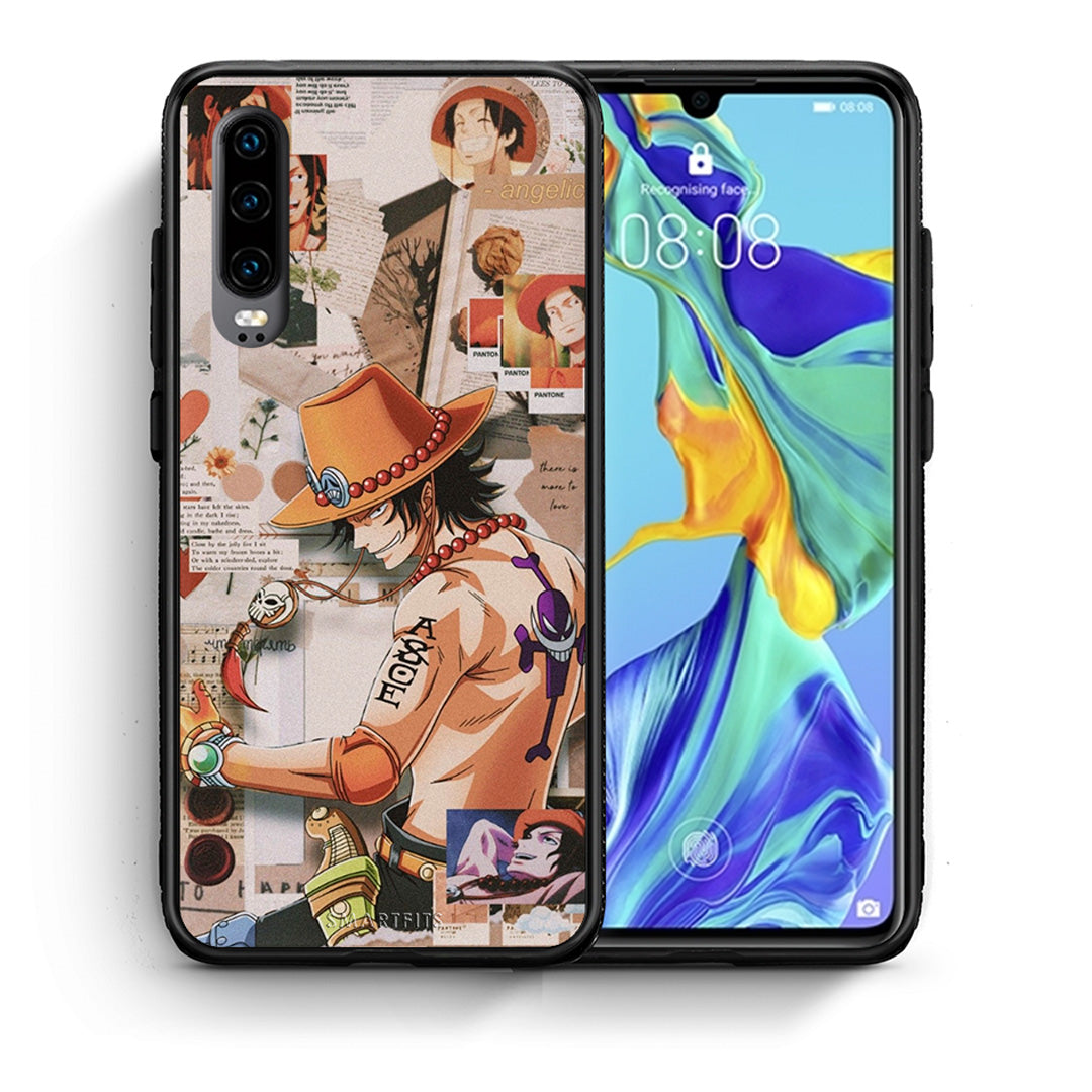 Θήκη Huawei P30 Anime Collage από τη Smartfits με σχέδιο στο πίσω μέρος και μαύρο περίβλημα | Huawei P30 Anime Collage case with colorful back and black bezels