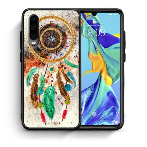 Θήκη Huawei P30 DreamCatcher Boho από τη Smartfits με σχέδιο στο πίσω μέρος και μαύρο περίβλημα | Huawei P30 DreamCatcher Boho case with colorful back and black bezels