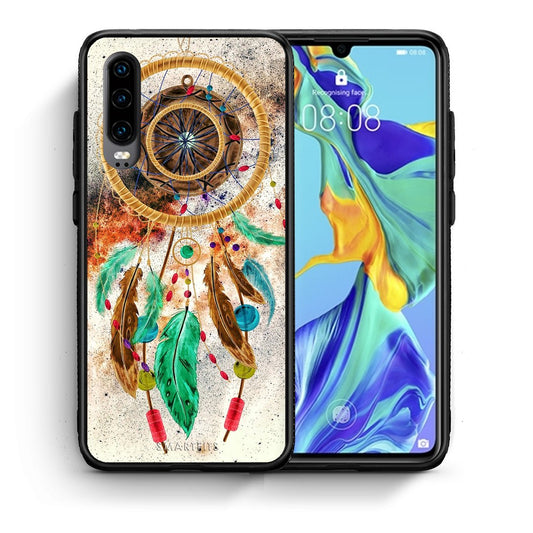 Θήκη Huawei P30 DreamCatcher Boho από τη Smartfits με σχέδιο στο πίσω μέρος και μαύρο περίβλημα | Huawei P30 DreamCatcher Boho case with colorful back and black bezels