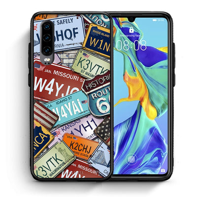 Θήκη Huawei P30 Car Plates από τη Smartfits με σχέδιο στο πίσω μέρος και μαύρο περίβλημα | Huawei P30 Car Plates case with colorful back and black bezels