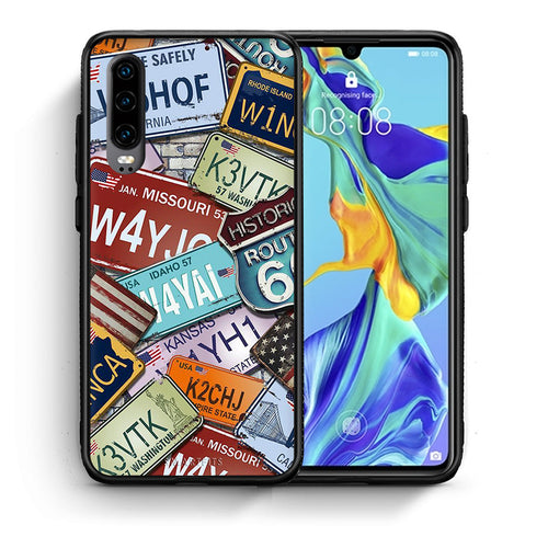 Θήκη Huawei P30 Car Plates από τη Smartfits με σχέδιο στο πίσω μέρος και μαύρο περίβλημα | Huawei P30 Car Plates case with colorful back and black bezels