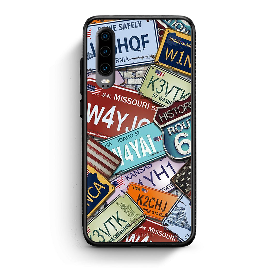 Huawei P30 Car Plates θήκη από τη Smartfits με σχέδιο στο πίσω μέρος και μαύρο περίβλημα | Smartphone case with colorful back and black bezels by Smartfits