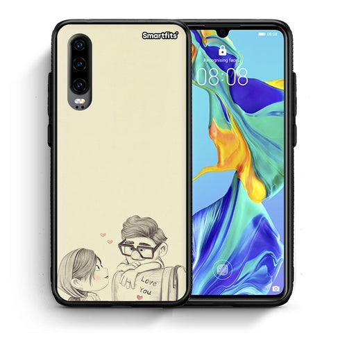 Θήκη Huawei P30 Carl And Ellie από τη Smartfits με σχέδιο στο πίσω μέρος και μαύρο περίβλημα | Huawei P30 Carl And Ellie case with colorful back and black bezels