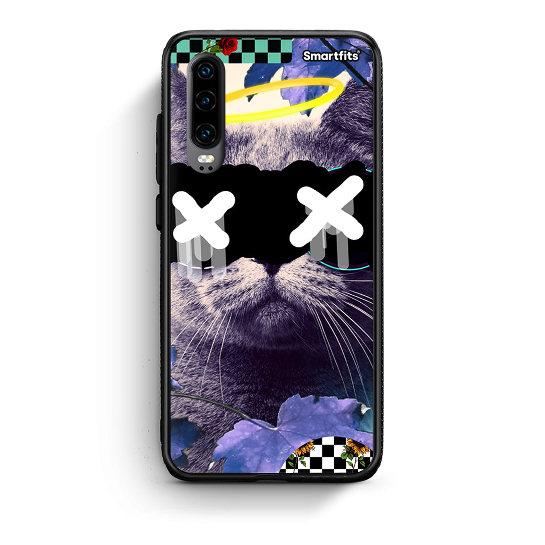 Huawei P30 Cat Collage θήκη από τη Smartfits με σχέδιο στο πίσω μέρος και μαύρο περίβλημα | Smartphone case with colorful back and black bezels by Smartfits